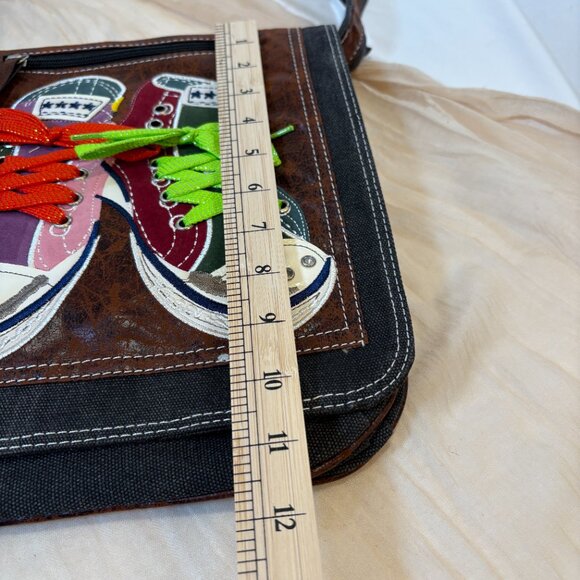 Canvas Crossbody Messenger Bag Sneaker Appliqué Black Brown Y2K 2000s Purse - Picture 12 of 14